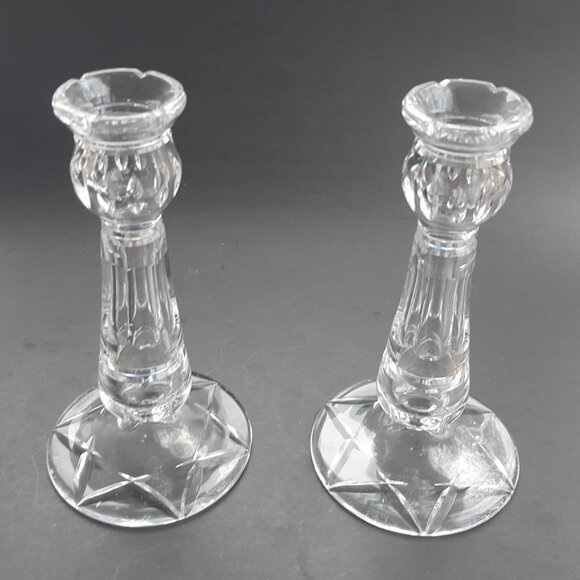 Early Stuart Waterford England Crystal Hand Cut Candleholders Pair England 1930s - Picture 1 of 14